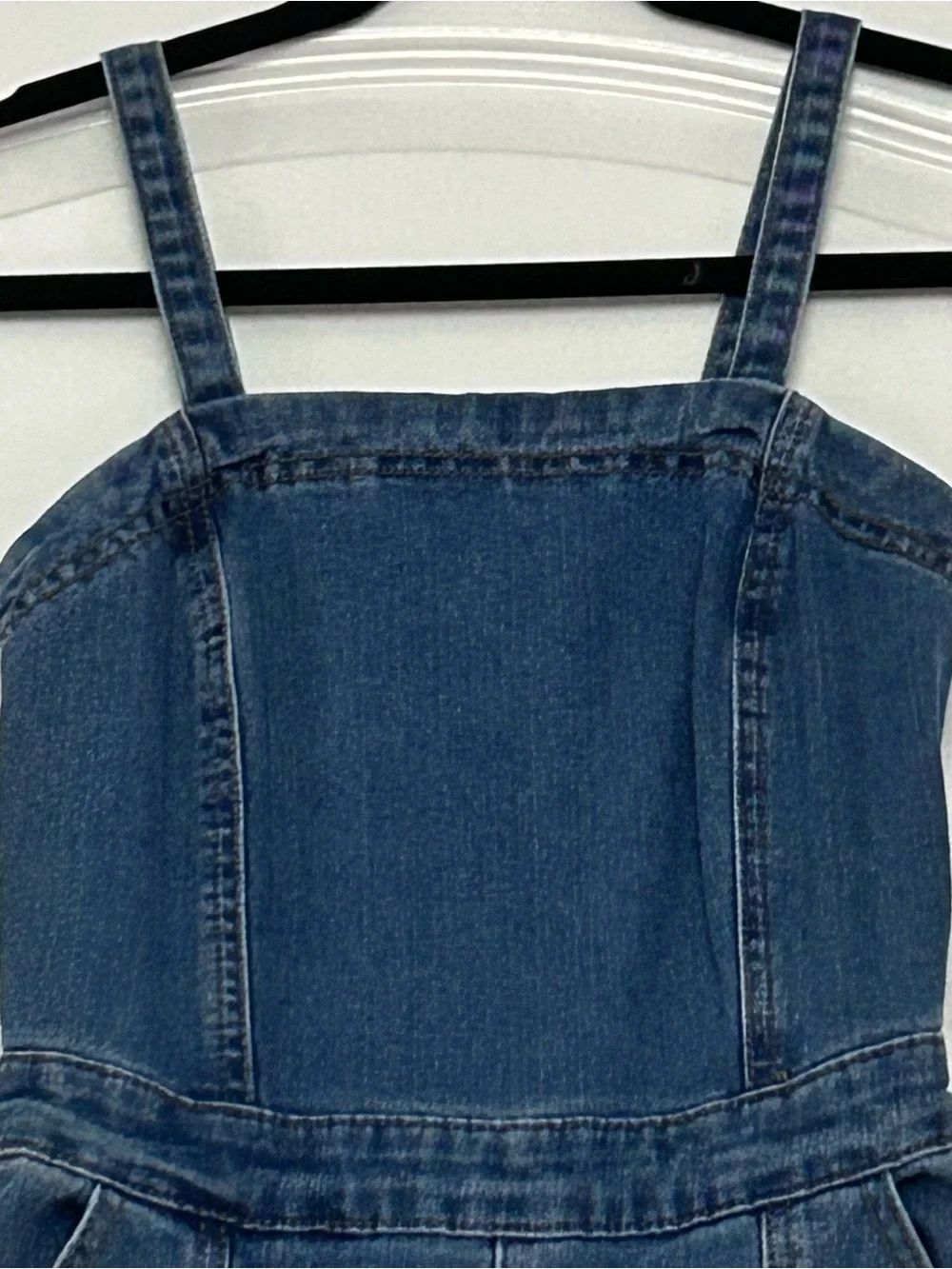 Sincerly Jules Blue Denim Fitted Flare Bottom Jean Overalls Front Seam Size XS - Picture 5 of 12